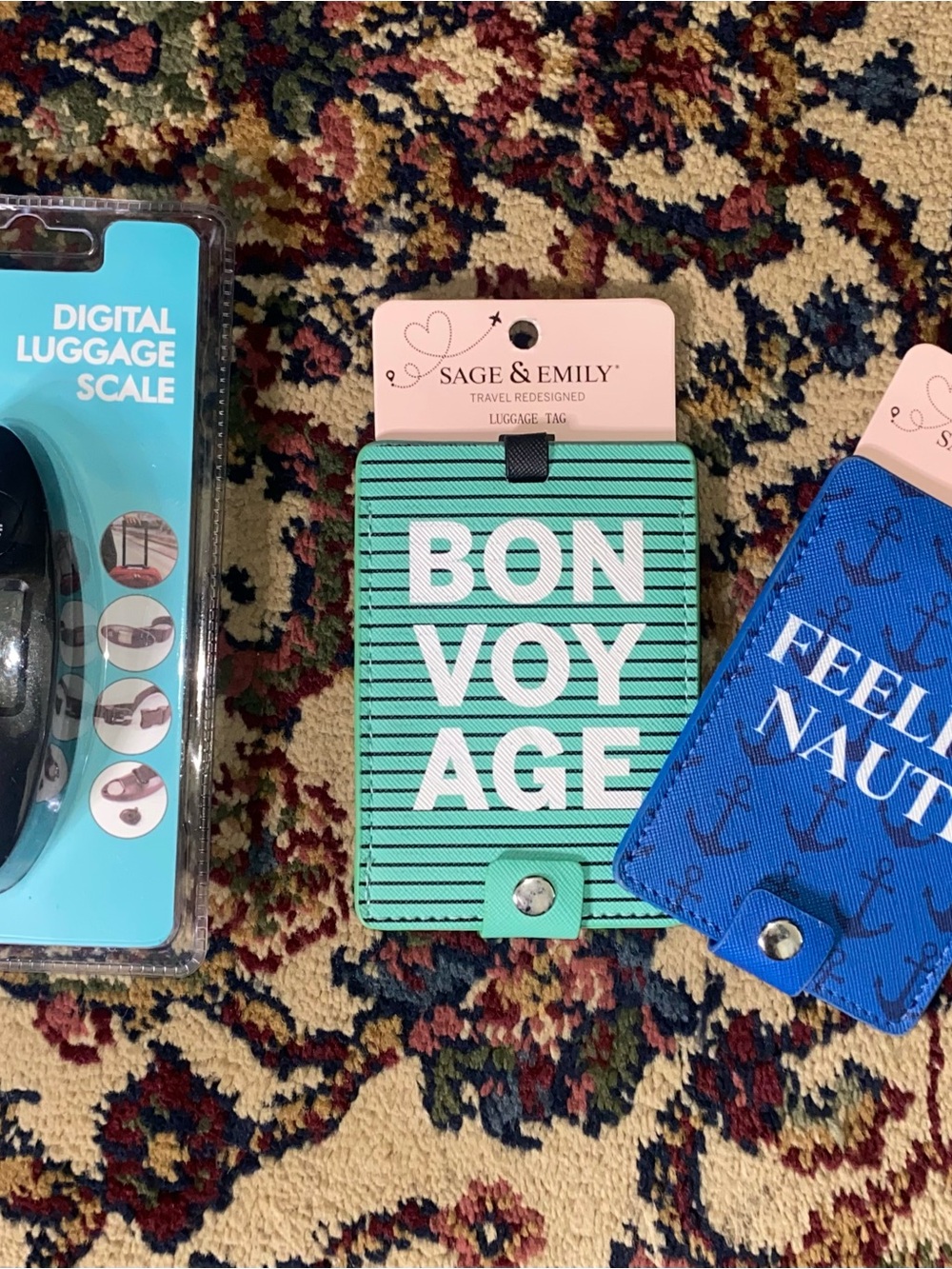 Sage & Emily "Bon Voyage" Green Stripe Luggage Tags & Digital Luggage Scale